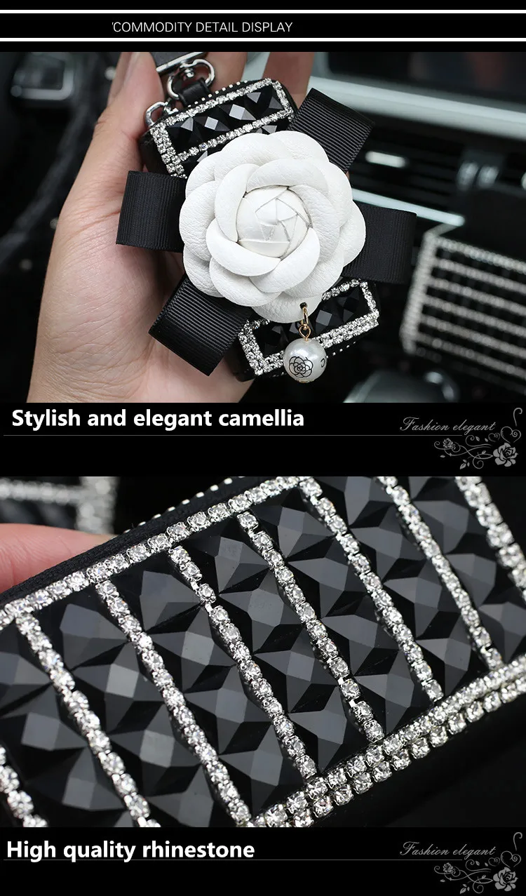 Кожаный чехол для ключей Camellia с цветком, чехол для ключей, кошелек для хранения, сумки с кристаллами и стразами, автомобильный держатель для ключей, чехлы для женщин, подарки для девочек
