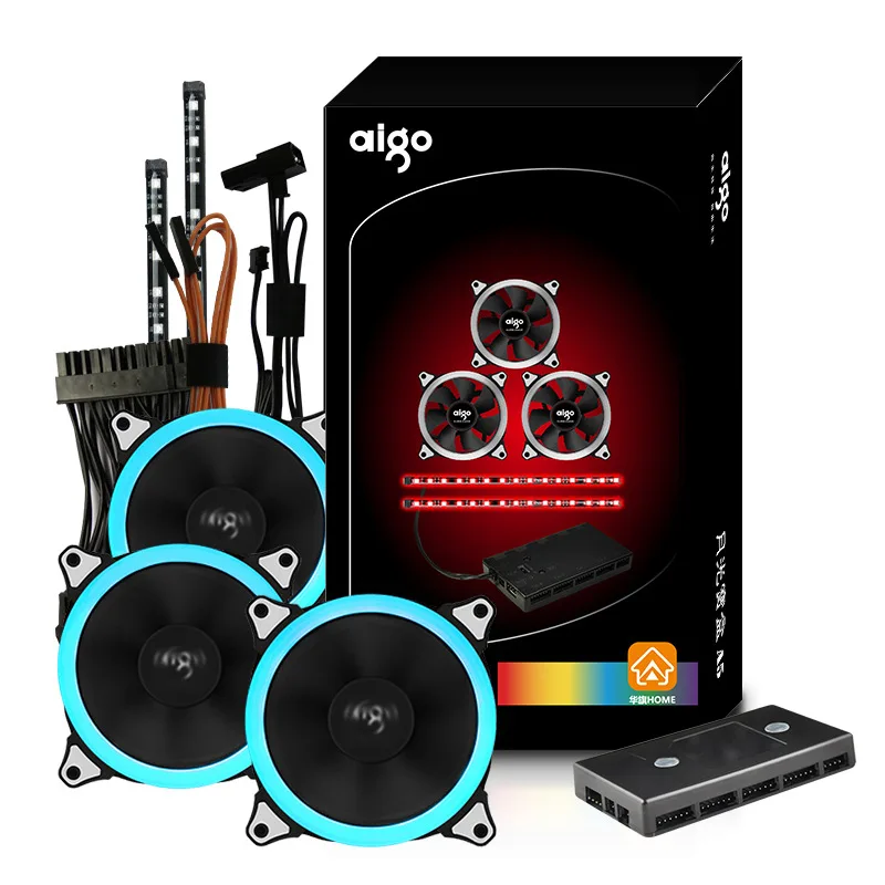 Aigo 3 шт. 12 В 6 Pin 120 мм корпус для компьютера RGB aura охлаждающий вентилятор набор светодиодный охладитель тихий вентилятор+ контроллер приложения+ 2 световых бара для ПК