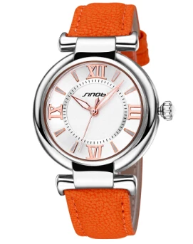orange silver white SINOBI, повседневные женские часы с кожаным ремешком, Топ бренд, роскошные женские часы, женский браслет, кварцевые часы, наручные часы, наручные часы, Reloj Mujer - Цвет: orange silver white