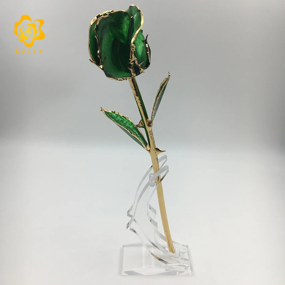 G029-8 11 дюйм(ов) длинный стволовых 24 KGold покрытием Сохраненная Роза Бутон в блестящий зеленый цвет для свадьбы и подарки на день рождения