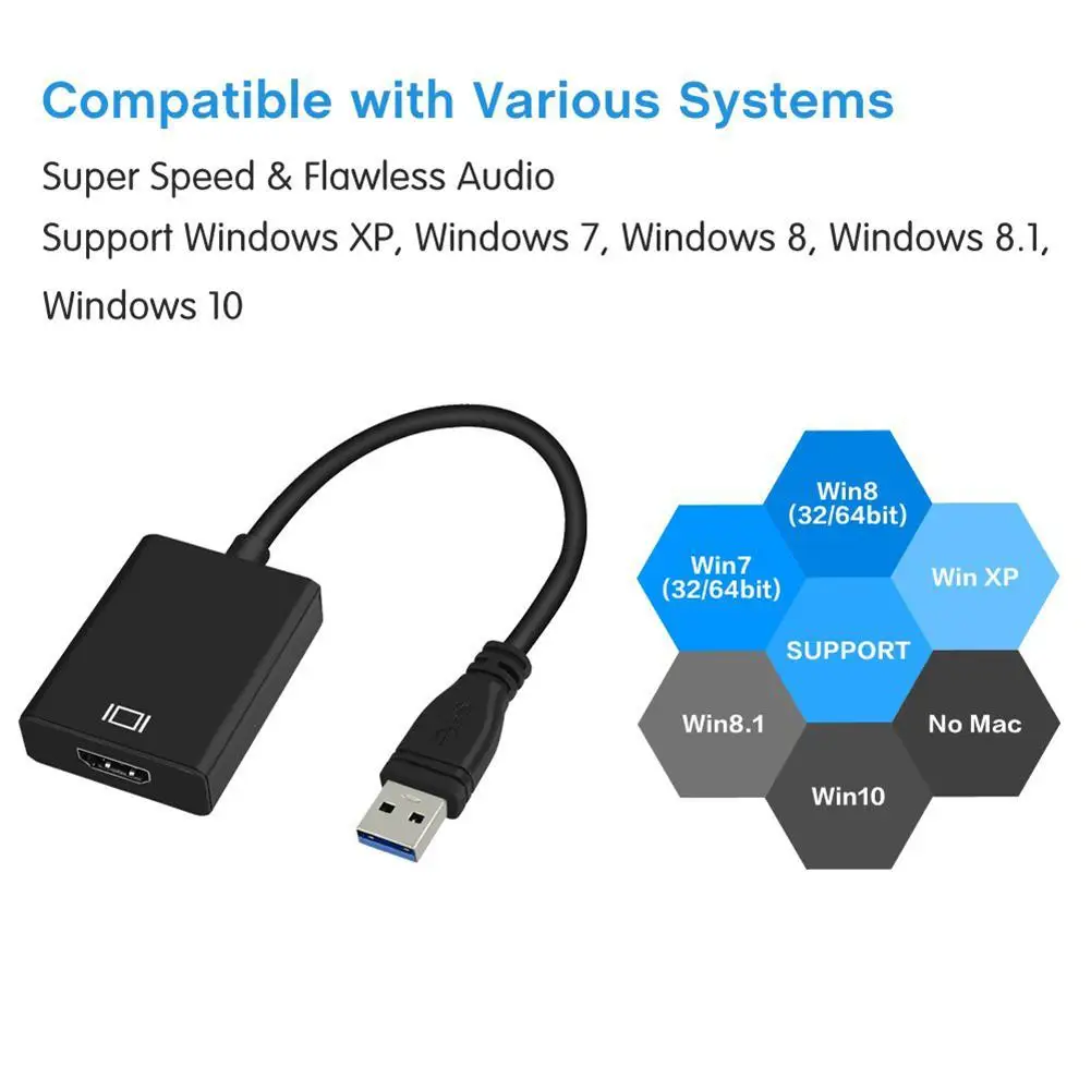 Переходник с USB 3 0 на HDMI 1080P Кабель адаптер внешняя видеокарта мультимонитор для