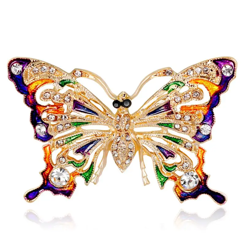 butterfly Подарок на год, брошь в виде животных на булавке, Бабочка, кошка, Сова, птица, брошь для женщин, брошь со стразами, красивые броши, свадебные ювелирные изделия - Окраска металла: butterfly