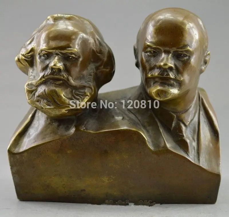 

Collectible Decorated Old Handwork Copper Carved Marx And Lenin Statue fidget spinner Handicraft sculpture Pure copper Home Furn