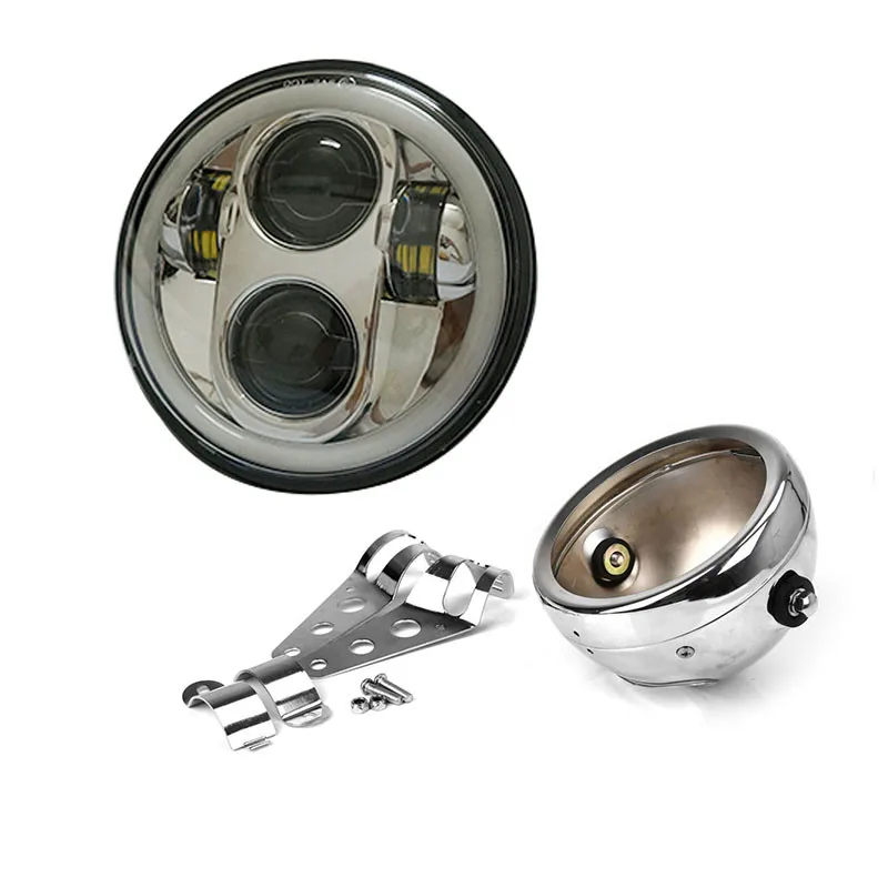 Chrome set 5,7" 40 Вт Светодиодный фонарь 5 3/4 дюймов фары для мотоцикла Harley Honda Shadow Kawasaki Vulcan Suzuki - Цвет: Chrome set