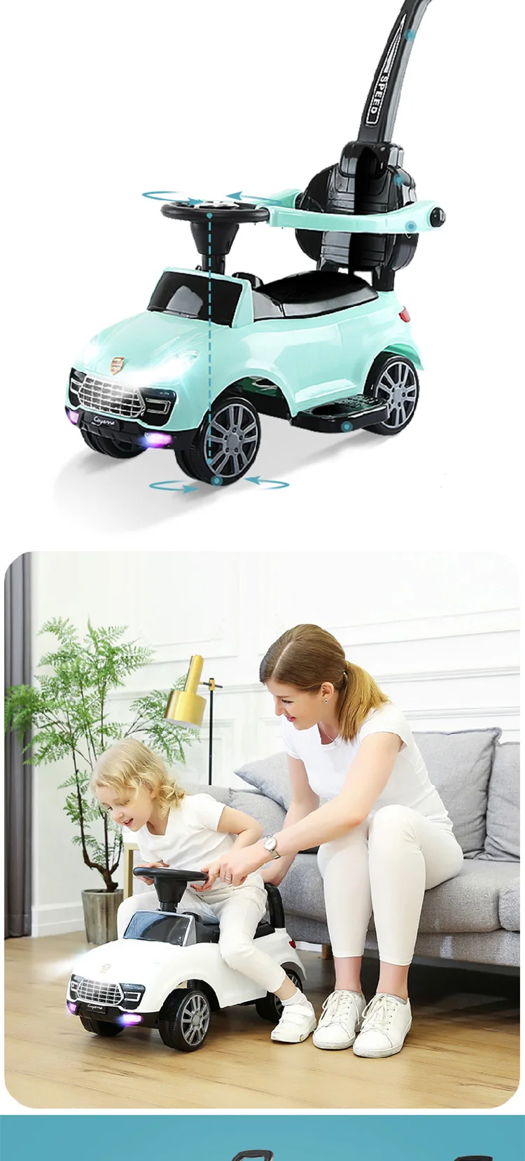 Детский Электрический четырехколесный игрушечный автомобиль, От 1 до 3 лет, Детский самокат с музыкой, йо-йо, детская коляска, ходунки, игрушечный автомобиль