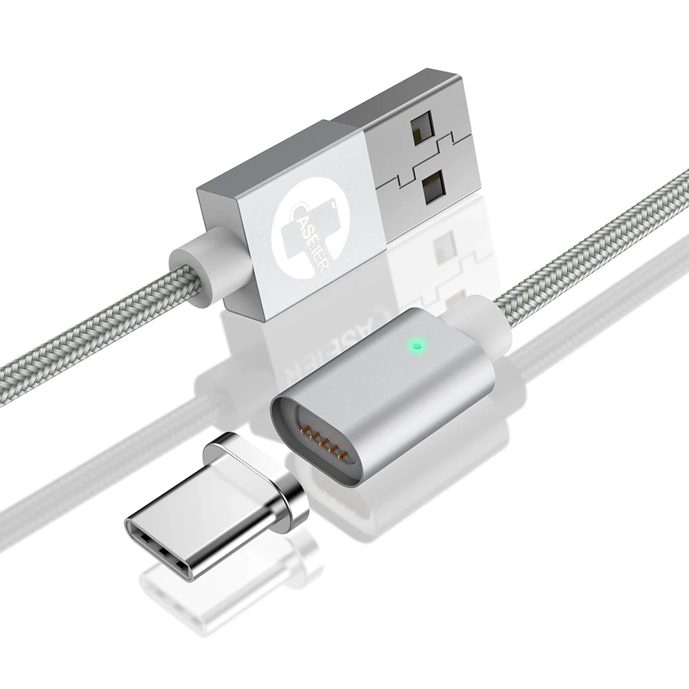 Магнитный USB кабель CASEIER для быстрой зарядки USB 2,4 A TypeC кабель OTG Магнитный кабель для зарядки данных Micro USB кабель для мобильного телефона - Цвет: Knight silver