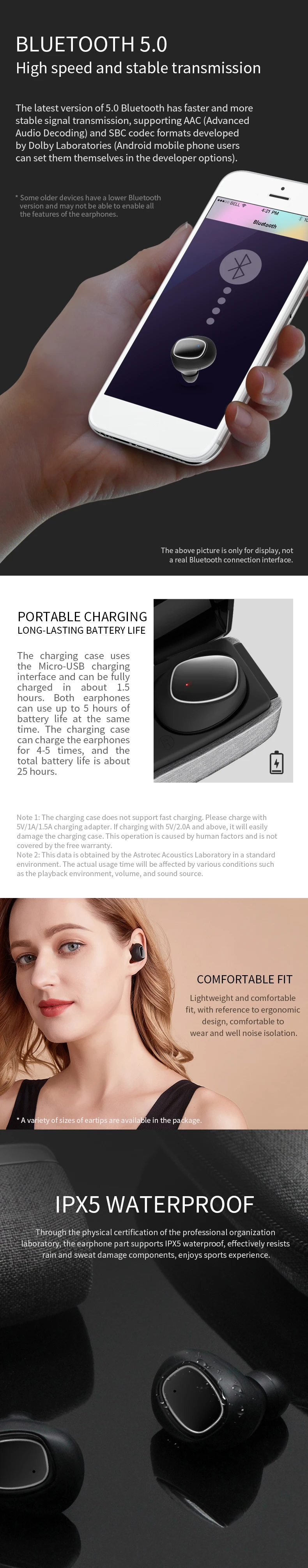 Astrotec S80 Bluetooth 5,0 бериллиевый Динамический драйвер истинный беспроводной IPX5 сенсорный голосовой наушник с аудиофильским звуком и BT 5,0