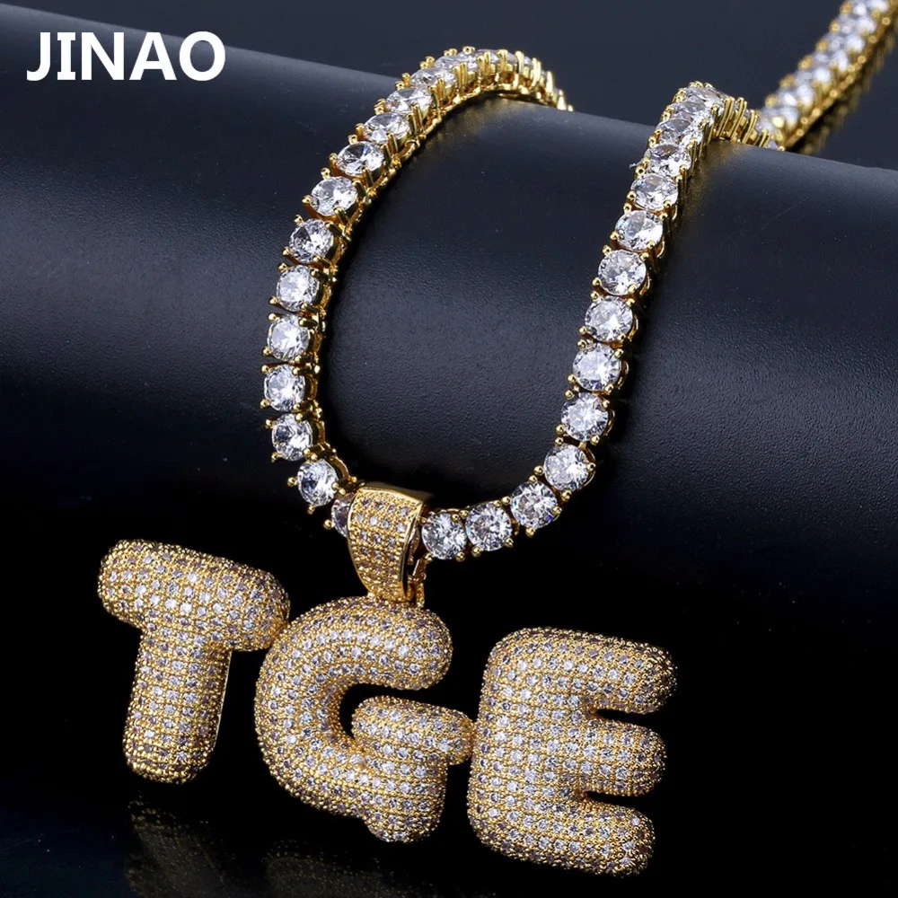 Пользовательское имя Iced Out Bubble цепочка с буквами ожерелья с подвесками для мужчин амулеты Циркон хип-хоп ювелирные изделия с золотой серебряной теннисной цепью