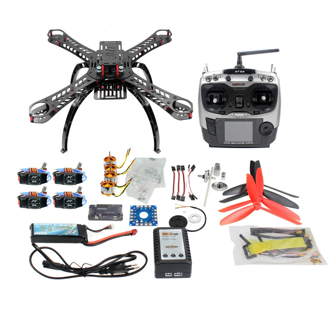 

DIY RC Fiberglass Frame Multicopter Full Kit DIY GPS Drone FPV Radiolink AT9 Transmitter APM2.8 1400KV Motor 30A ESC F14891-C