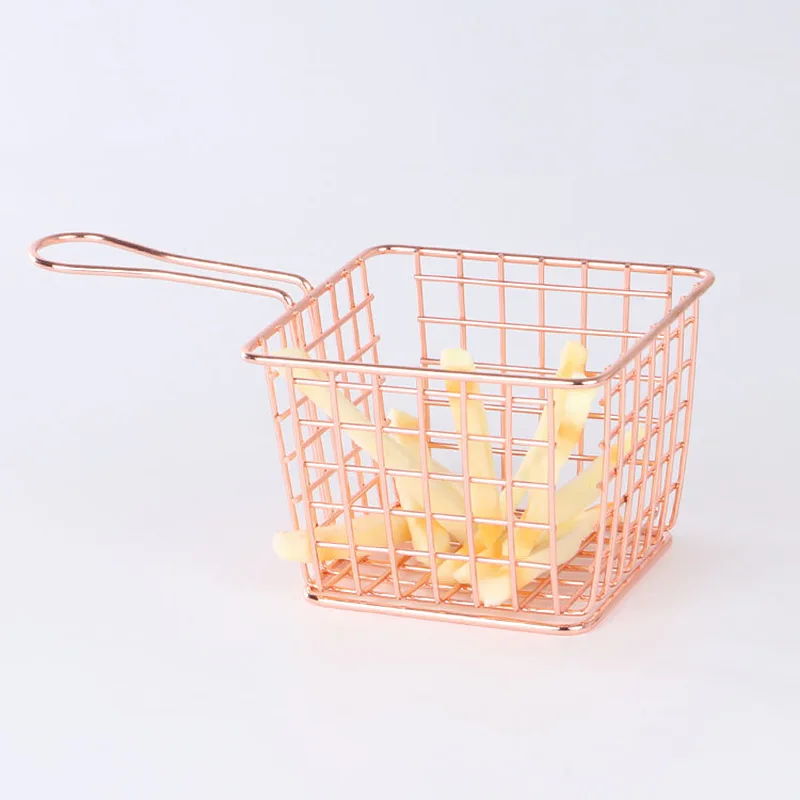 Rosegold Гриль для картошки фри корзина для жарки ручной работы Органайзер из нержавеющей стали картофель фри корзина для белья кухонные инструменты - Цвет: Rosegold
