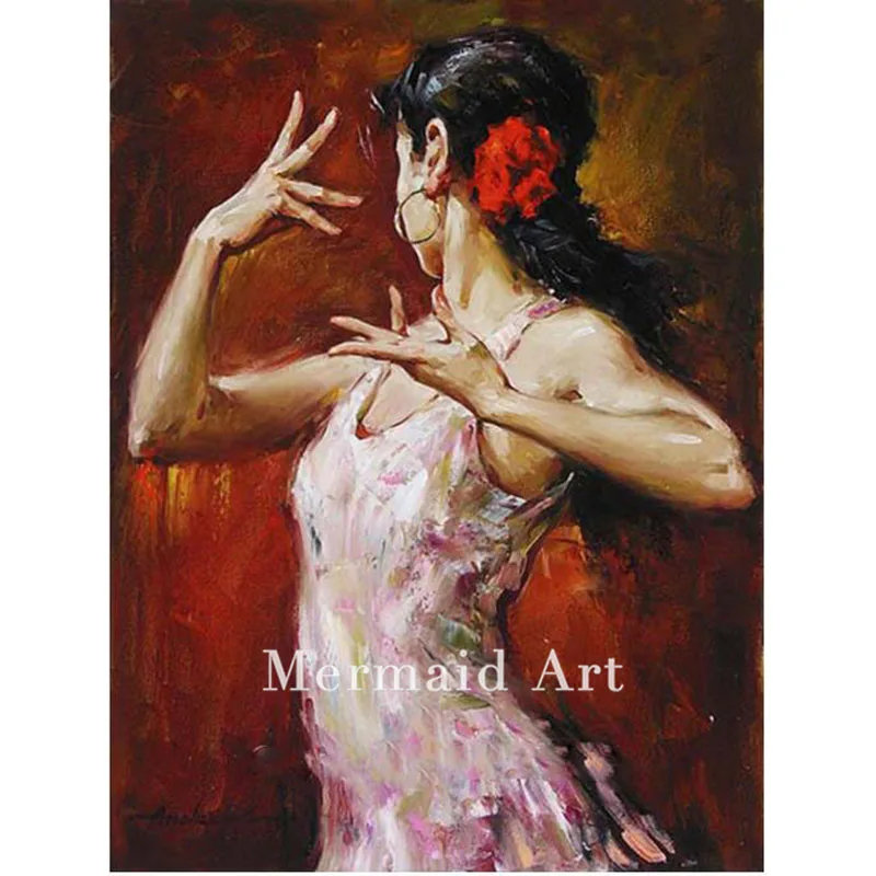 Красивая современная ручная роспись женский танцор нож Масляные картины на