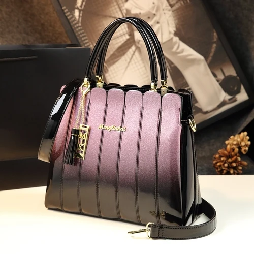 Plum ICEV, роскошная женская сумка, дизайнерская, брендовая, женская кожаная сумка, большая вместительность, со вставками, лакированная кожа, женские сумки на плечо - Цвет: Plum