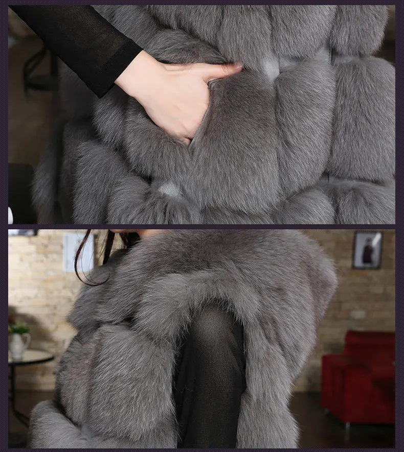Faux Fur Coat Women Casual Hoodies Warm Slim Pocket Long Sleeve Faux Fox Fur Winter Coat Women casaco feminino Plus Size
