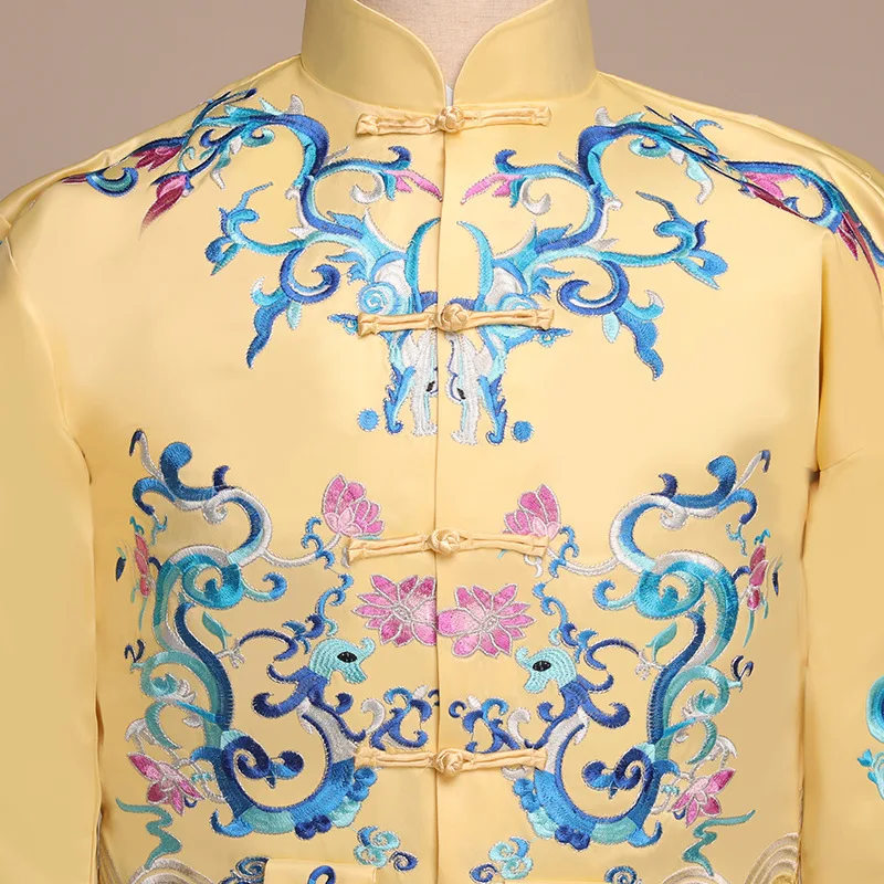 Костюм для жениха в китайском стиле свадебное платье мужское с вышивкой дракона