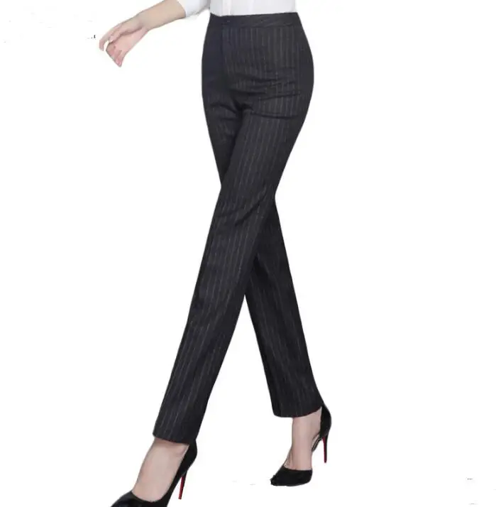 Осенние новые модные прямые брюки женские деловые узкие строгие в полоску для