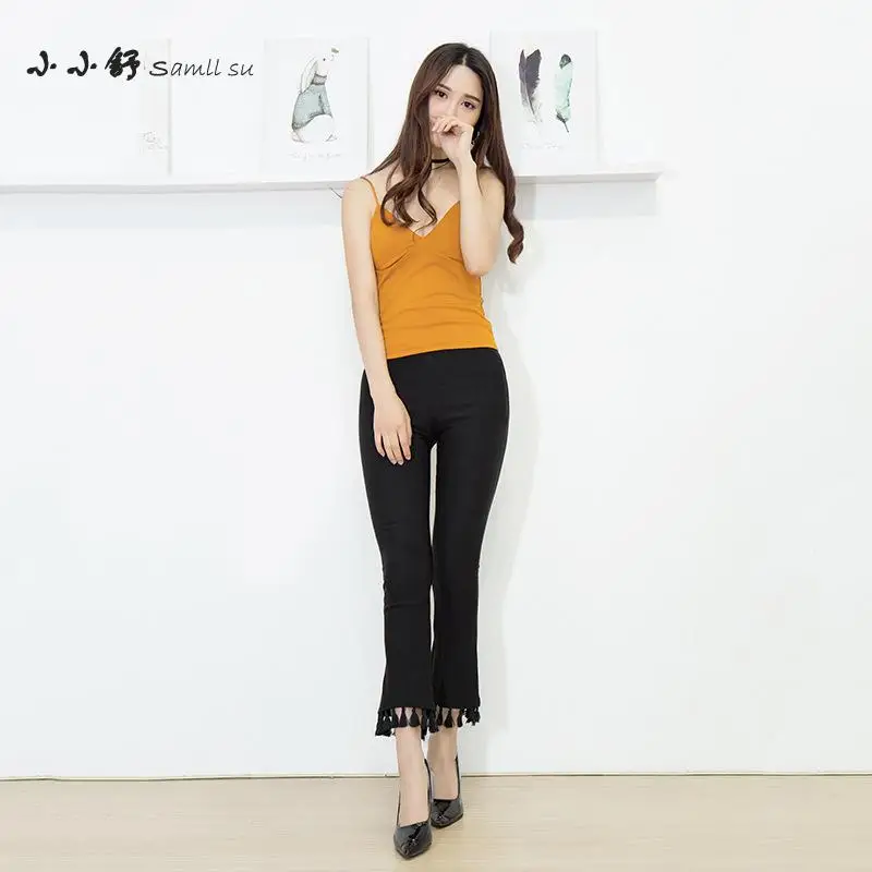 Женские Летние черные брюки с кисточками юбка до щиколотки| |