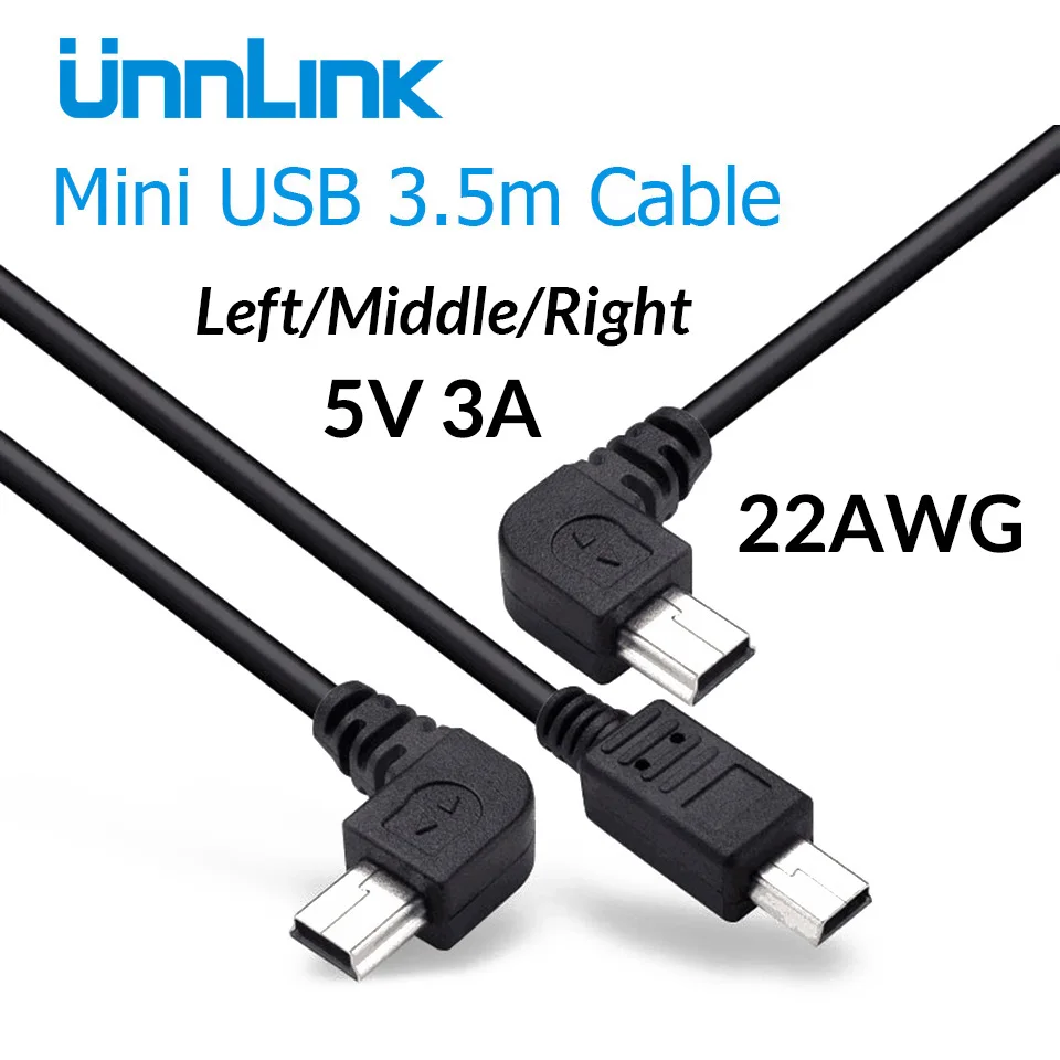 Unnlink мини-usb кабель 3,5 м DC 5 В 3A 2* 22AWG основной провод Кабель питания Шнур для автомобиля тире камера DVR gps рекордер вождения
