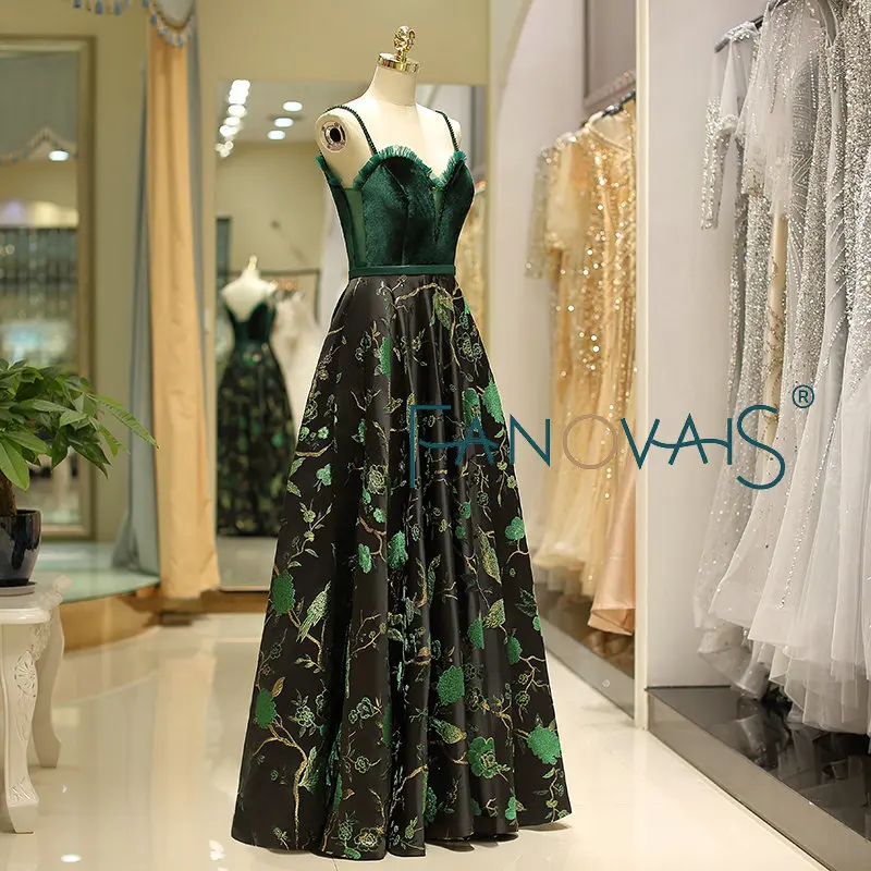 Темно-зеленые вечерние платья вышивка Vestido de Novia longo 2019 бархат цветочный принт