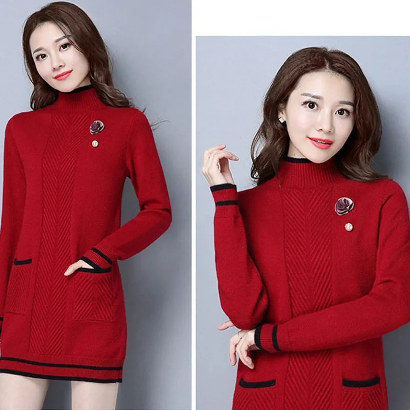 Высококачественный Женский свитер джемпер новинка 2019 осенне-зимний вязаный с