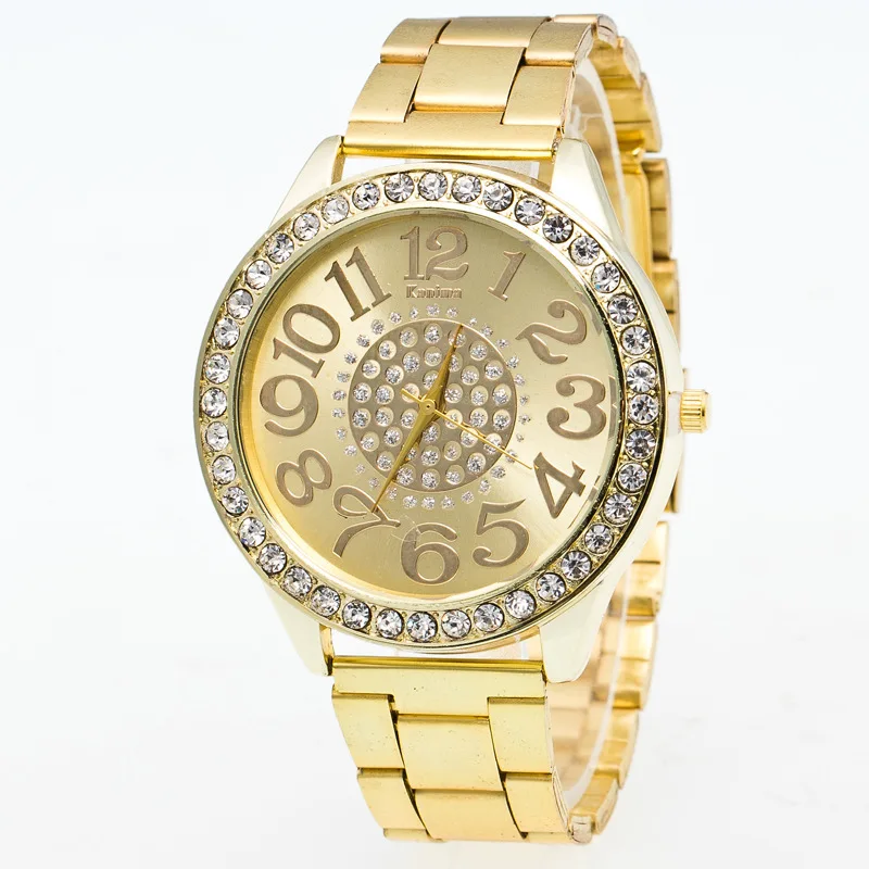 Женские кварцевые часы с большим циферблатом и ремешком из нержавеющей стали