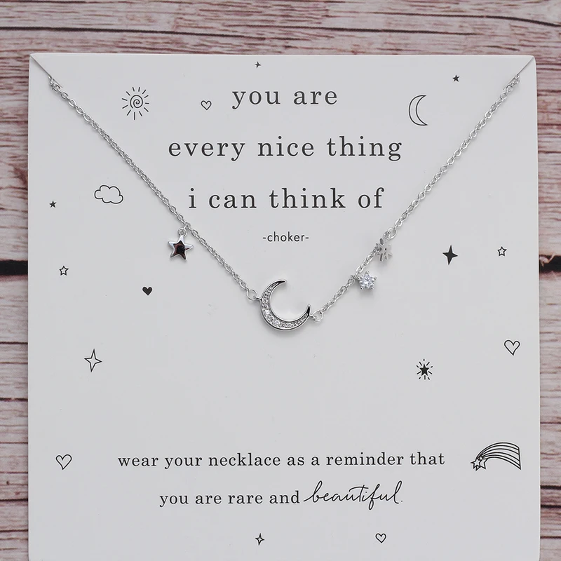 Серебряный браслет со звездочками Wish Card с Луной символом вечного любовника