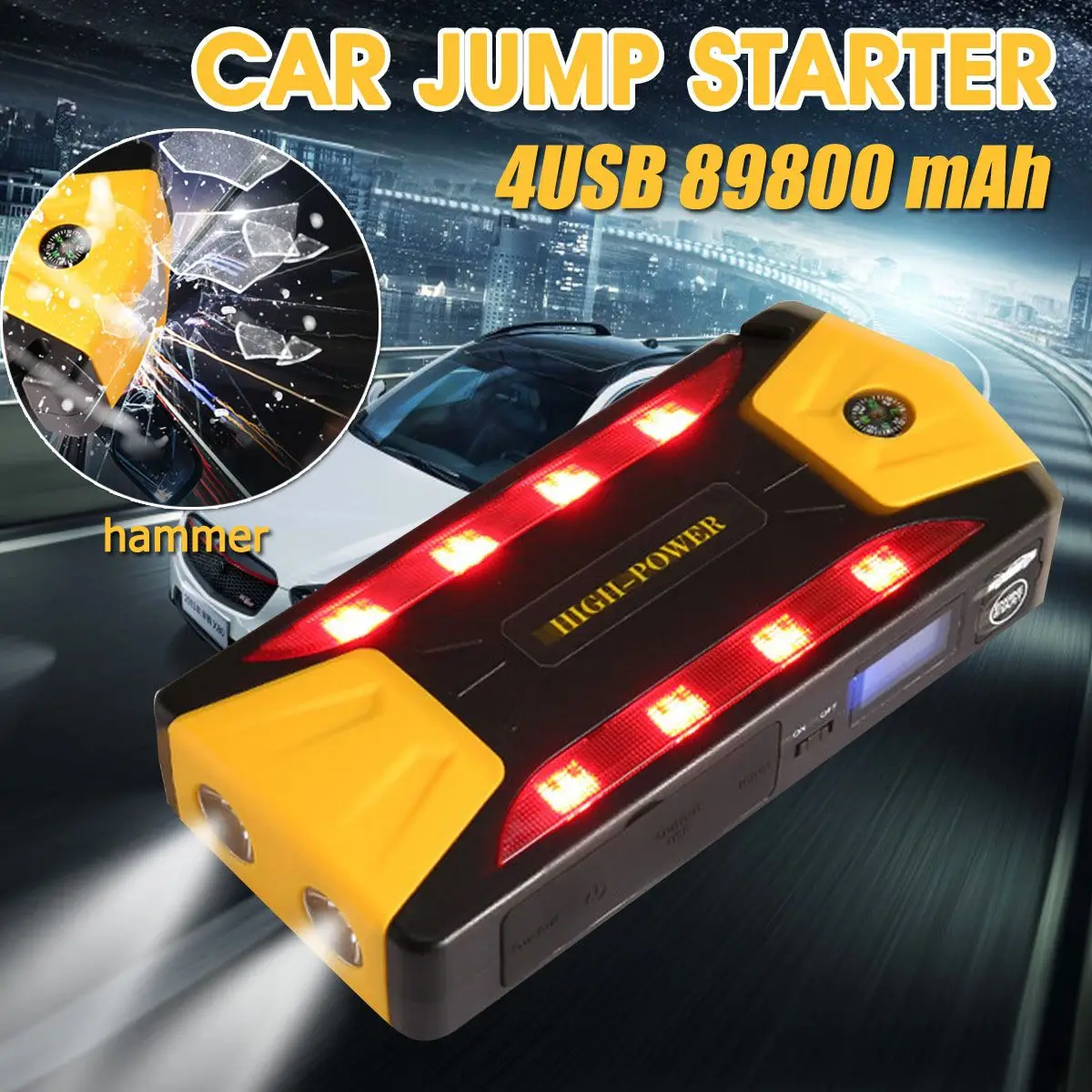 KROAK многофункциональный автомобильный пусковой стартер 89800 мАч 12 В 4USB 600A Портативный Автомобильный аварийный блок питания пусковое устройство Аккумулятор усилитель
