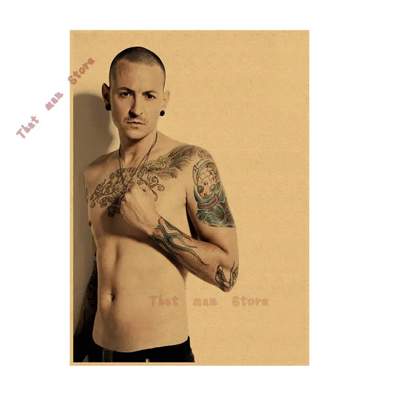 Винтажная ретро-рок-группа Linkin park, музыкальная гитара, матовая крафт-бумага, античный плакат, настенная наклейка, домашний декор - Цвет: Синий
