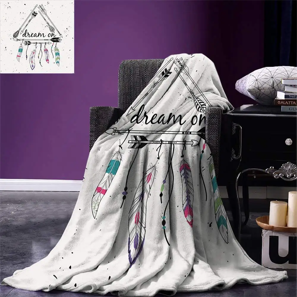 Инди бросить Одеяло Boho Стиль Племенной Этнические стрелки Треугольники Форма Dream On почерк перья теплый микрофибры Одеяло