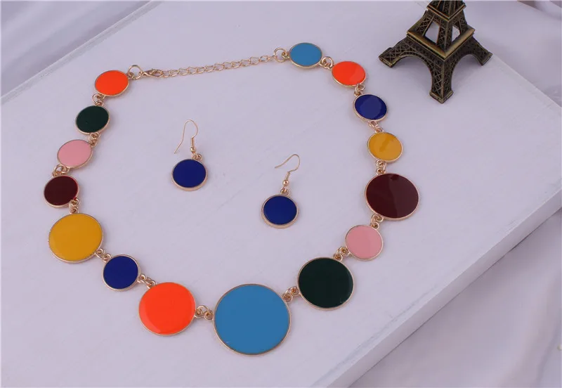 Btuamb Макси Boho большие маленькие круглые ожерелья серьги простой стиль эмаль