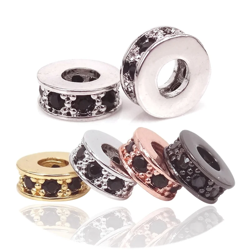 4 вида цветов микро проложить Черный CZ Rondelle разделитель бисерная Подвеска для