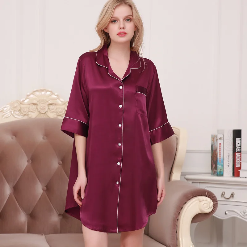 Smmoloa Европейский стиль ночная рубашка пижама атласный шелк Pymaja|silk satin sleepwear|silk