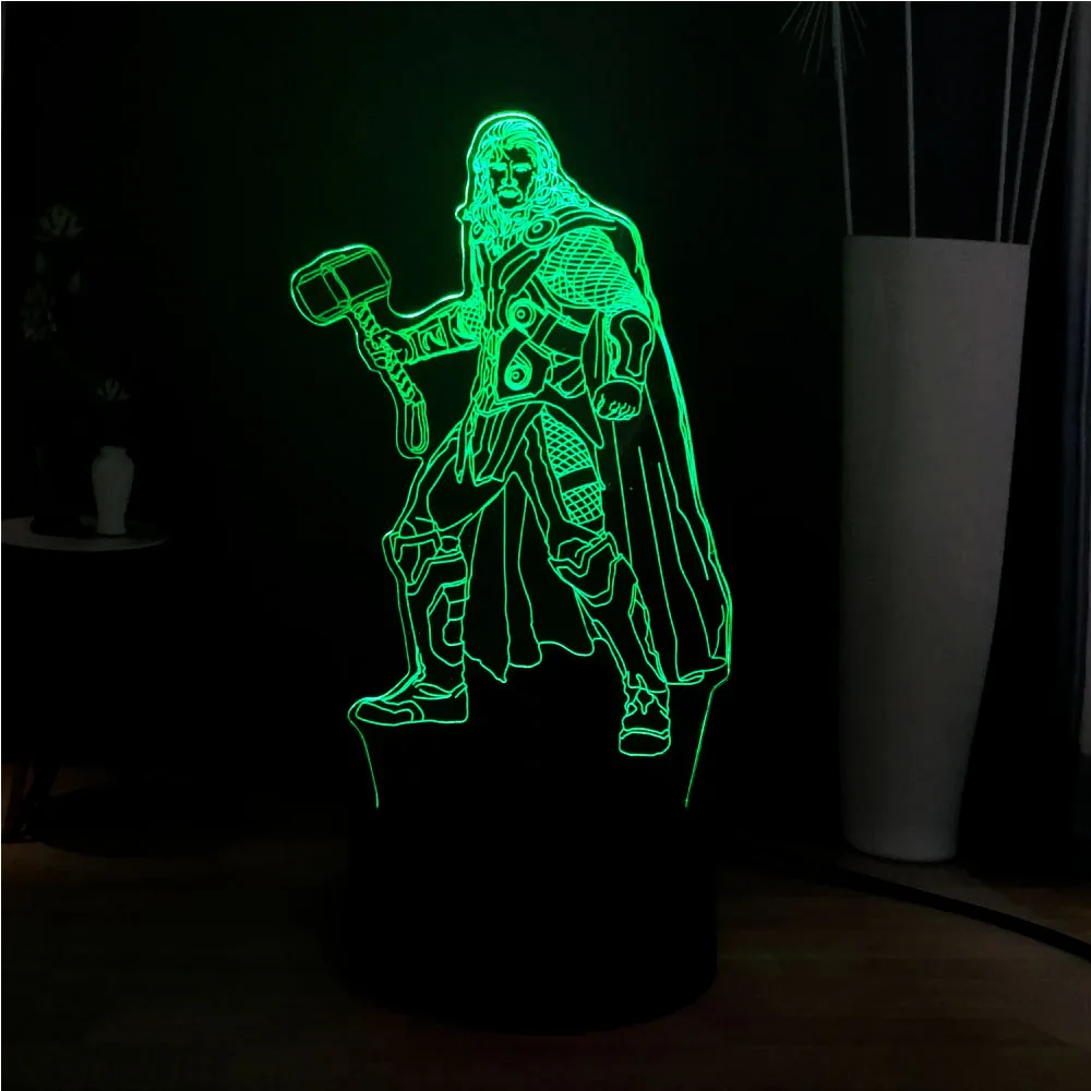 Новый RGB 7 Красочный крутой Тор LED Настольная лампа Marvel супергерой детская