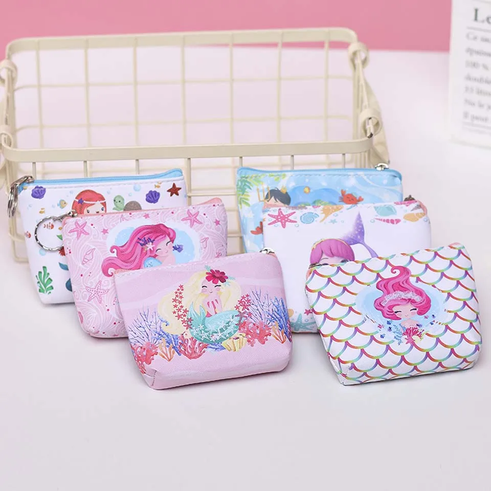 Cartoon Printed Mermaid PU Purse For Girls Coin Wallet Women Mini Change Wallet Cute Unicorn Kids Children Zipper Pouch Gift
