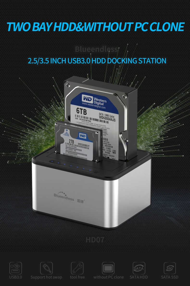 Алюминиевый жесткий диск Внешний чехол 6 ТБ hdd box 2,5/3,5 USB 3,0 hdd док-станция sata к usb hdd док-станция 2,5 hdd Чехол