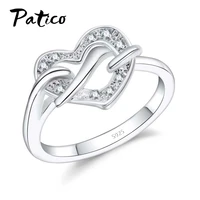 fashion 925 sterling silver heart engagement rings for women full cubic zirconia rhinestone cross wedding jewelry