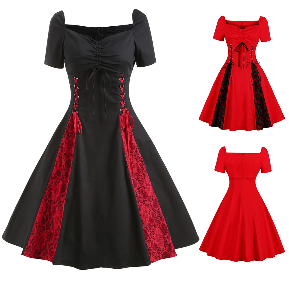 Женское винтажное платье с коротким рукавом Wipalo элегантное трапециевидной формы