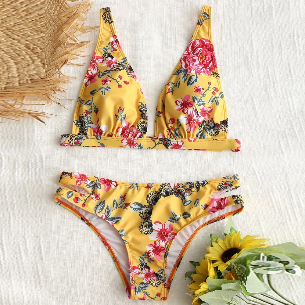 SAGACE костюмы из двух предметов Желтый купальный костюм с рисунком купальник