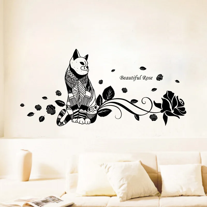 Милый Кот модные наклейки на стену забавный кот Декор для гостиной ТВ Настенный