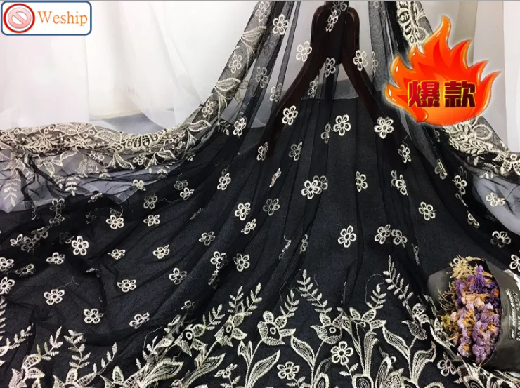 Золотая шелковая Чистая Пряжа Ткань вышивка кружевная сетка ткань свадебное