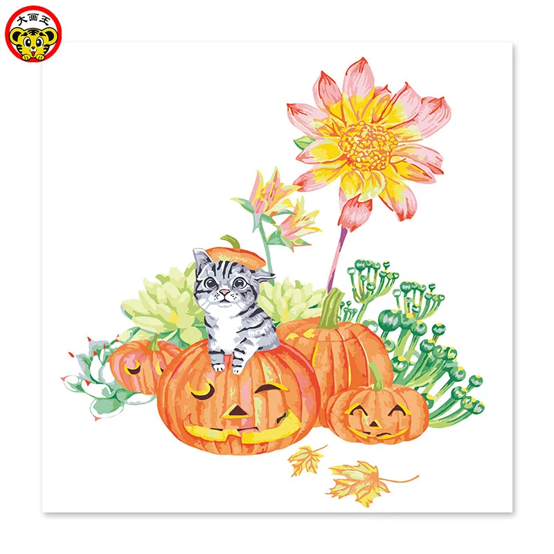 Набор для рисования по номерам на холсте Хэллоуин тыква кот | Дом и сад