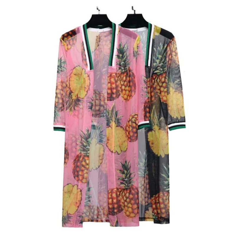 Летний кардиган женский защита от солнца пляжный пеньюар кофточка с ананасами