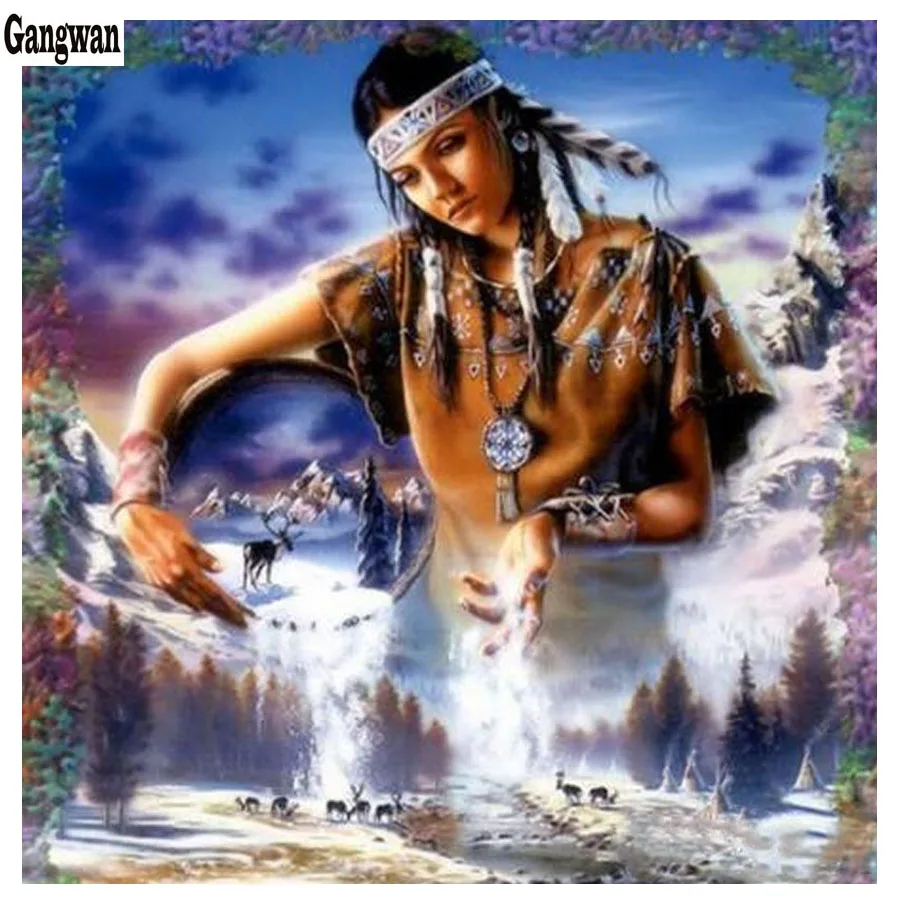 

Diamond Needlework 3D Diy Diamond Embroidery Indians woman Wolf Full Square Diamond Painting Cross Stitch Mosaic Kits Decoration