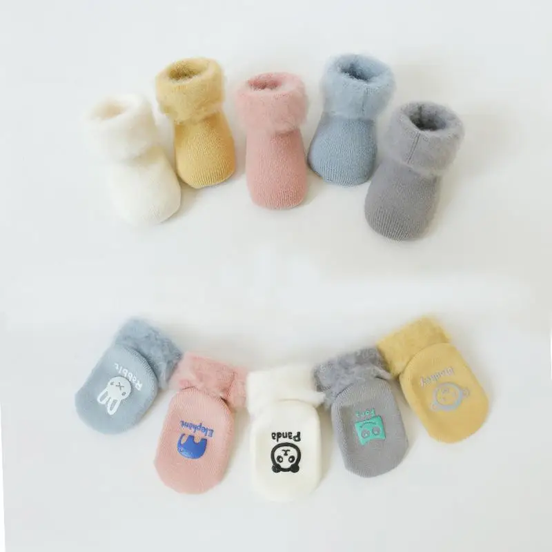 1 шт. Зимние носки для детей с ручками малышей толстые хлопковые нескользящие 0 3