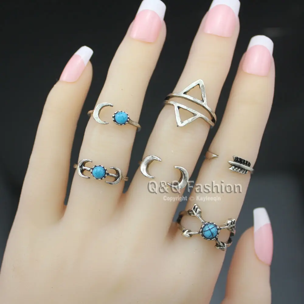 Цыганский Хиппи Бохо пакет 6 Серебряный треугольник Турция синий камень