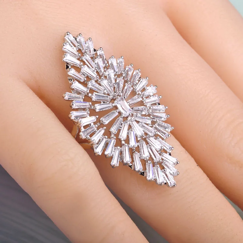 Luxury Big Wide CZ Zircon Bridal Ring For Women Rhodium Gold Oro Plated Wedding Party Anillo Bague Aros Finger Accessories Joyas | Украшения