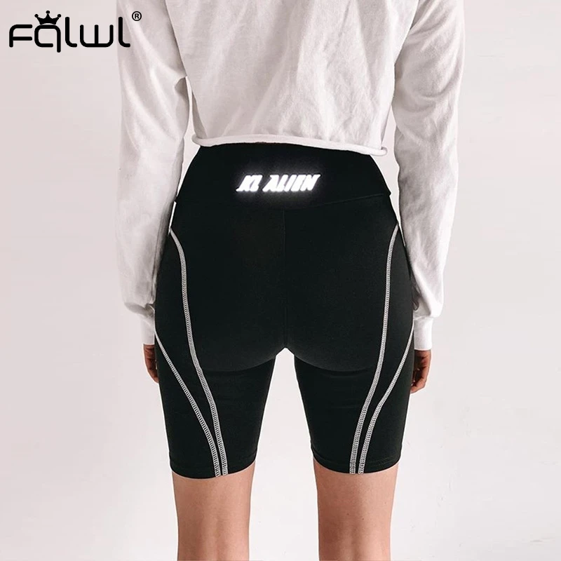 Женские Светоотражающие шорты FQLWL черные повседневные в полоску с буквенным