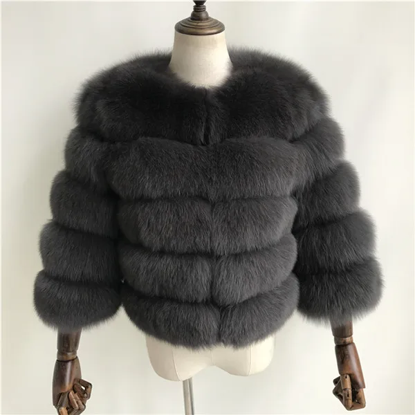 Dark grey Шуба из натурального Лисьего меха женская зимняя куртка из натурального меха Верхняя одежда Пальто Короткое из натурального Лисьего меха шуба из натурального Лисьего меха s для женщин - Цвет: Dark grey