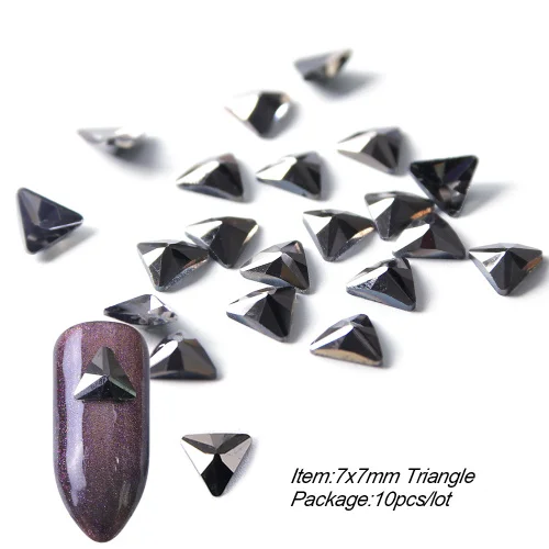 7x7mm Triangle 10 шт, черные стразы, украшения для дизайна ногтей, сердце, капли в форме кристалла, камни с плоской задней частью, дизайн ногтей, ювелирные камни TR724 - Цвет: 7x7mm Triangle