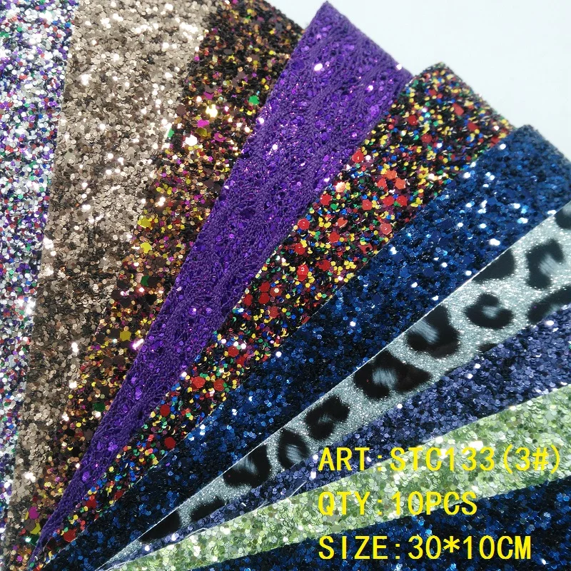 Прозрачный запас 1 комплект(10 шт.) 30X10 см Alisa Glitter Cuero Sintetico блестящая кожа для DIY аксессуары для волос ремесло STC133 - Цвет: 3
