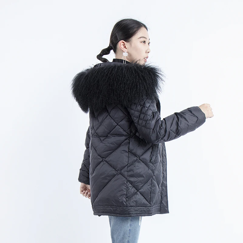 Женский пуховик с натуральным овечьим меховым воротником верхняя одежда Толстая